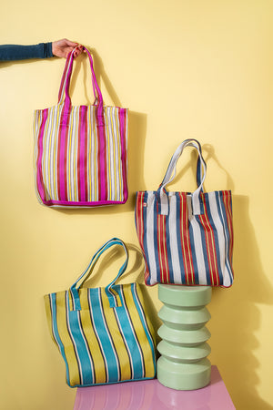Pink & Yellow Striped Recycled Tote Bag