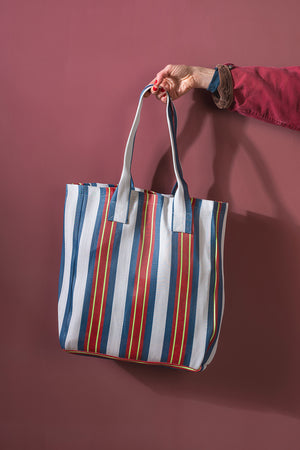 Red & Blue Striped Recycled Tote Bag