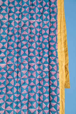 Cornflower & Lilac Block Print Cotton Quilt