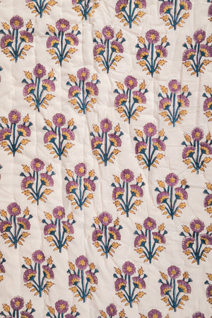 Cornflower & Lilac Block Print Cotton Quilt