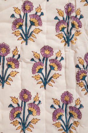 Cornflower & Lilac Block Print Cotton Quilt