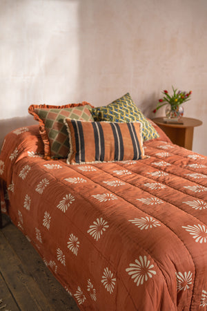 Terracotta Block Print Cotton Quilt