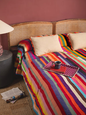 Upcycled Striped Patchwork Reversible Quilt - 01