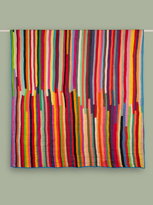 Upcycled Striped Patchwork Reversible Quilt - 01