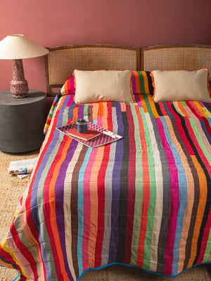 Upcycled Striped Patchwork Reversible Quilt - 01