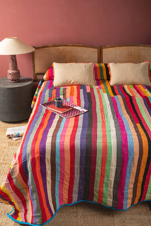Upcycled Striped Patchwork Reversible Quilt - 01