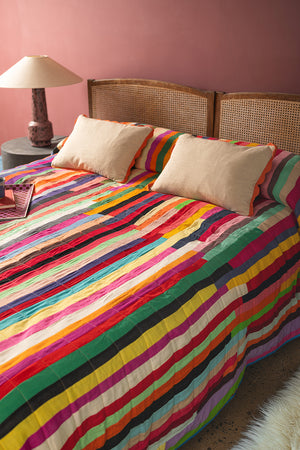 Upcycled Striped Patchwork Reversible Quilt - 01