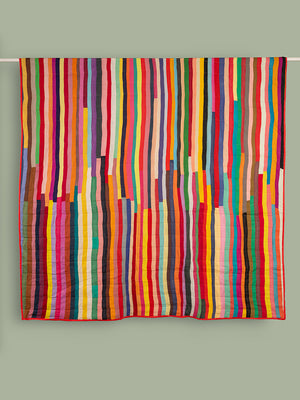 Upcycled Striped Patchwork Reversible Quilt - 02