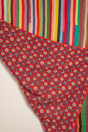 Upcycled Striped Patchwork Reversible Quilt - 02