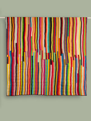 Upcycled Striped Patchwork Reversible Quilt - 03