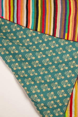 Upcycled Striped Patchwork Reversible Quilt - 03
