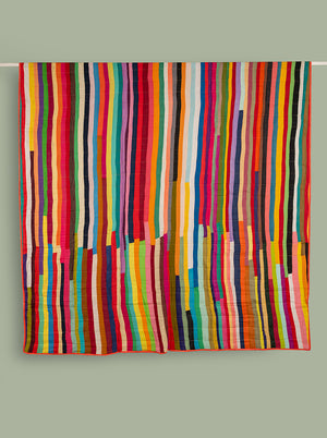 Upcycled Striped Patchwork Reversible Quilt - 06