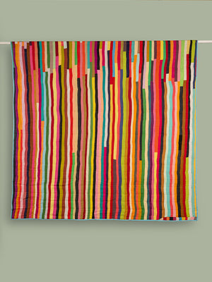 Upcycled Striped Patchwork Reversible Quilt - 07