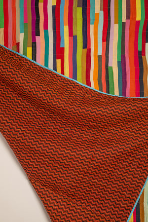 Upcycled Striped Patchwork Reversible Quilt - 07