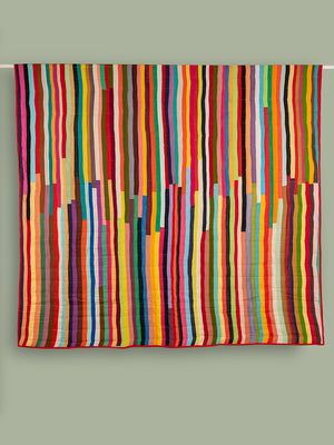 Upcycled Striped Patchwork Reversible Quilt - 09