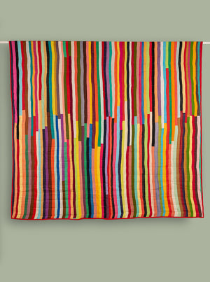 Upcycled Striped Patchwork Reversible Quilt - 09