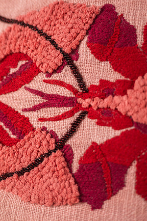 Lobster Embroidered & Tufted Pink Cushion Cover