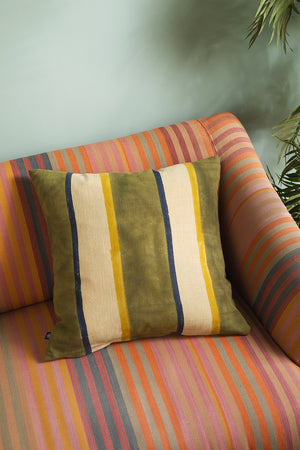 Hunter Green Stripe Block Print Cushion Cover