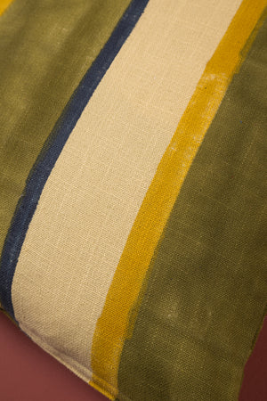 Hunter Green Stripe Block Print Cushion Cover