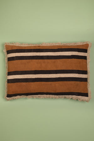 Whiskey Brown Stripe Block Print Cushion Cover