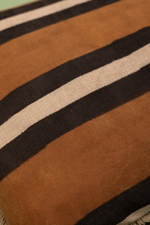 Whiskey Brown Stripe Block Print Cushion Cover