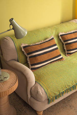 Whiskey Brown Stripe Block Print Cushion Cover