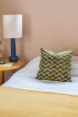 Olive & Navy Spade Block Print Cushion Cover