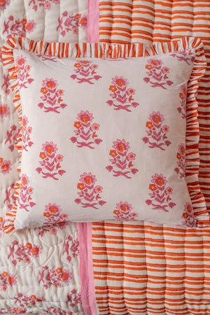 Carnation & Clementine Block Print Cushion Cover