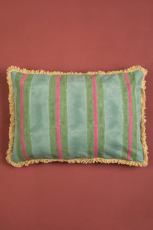Teal & Mauve Block Print Cotton Cushion Cover