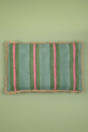 Teal & Coral Block Print Cotton Cushion Cover