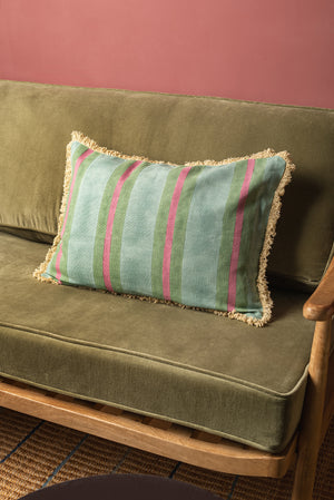 Teal & Mauve Block Print Cotton Cushion Cover