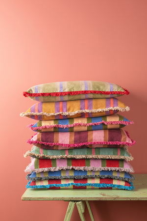 Teal & Coral Block Print Cotton Cushion Cover