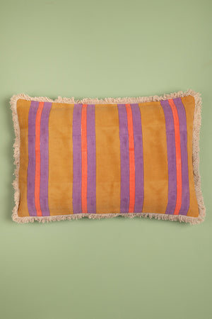 Spruce & Coral Block Print Cotton Cushion Cover