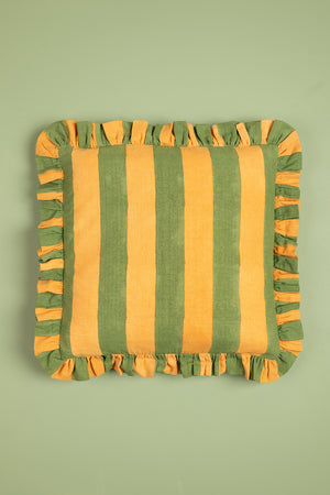 Lemon & Sea Green Block Print Cotton Cushion Cover