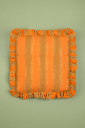 Orange & Gold Block Print Cotton Cushion Cover