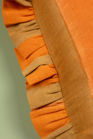 Orange & Gold Block Print Cotton Cushion Cover