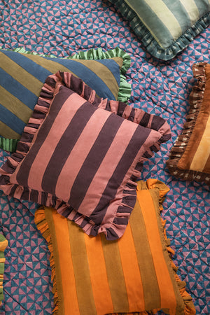 Coral & Plum Block Print Cotton Cushion Cover