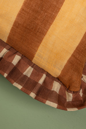 Coffee & Cream Block Print Cotton Cushion Cover
