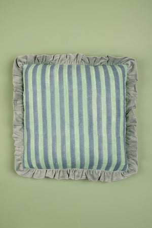Blue & Turquoise Block Print Cotton & Velvet Cushion Cover