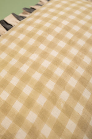 Cream Gingham Block Print Cotton Cushion Cover