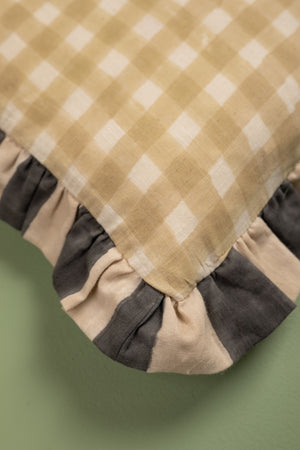 Cream Gingham Block Print Cotton Cushion Cover
