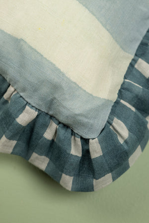 Pale Blue & Stone Block Print Cotton Cushion Cover