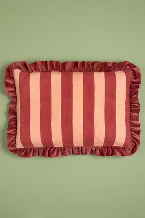 Pink & Berry Block Print Cotton & Velvet Cushion Cover