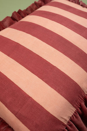 Pink & Berry Block Print Cotton & Velvet Cushion Cover