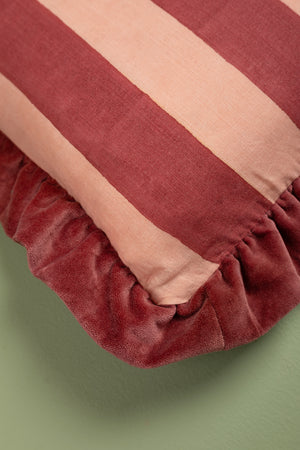 Pink & Berry Block Print Cotton & Velvet Cushion Cover