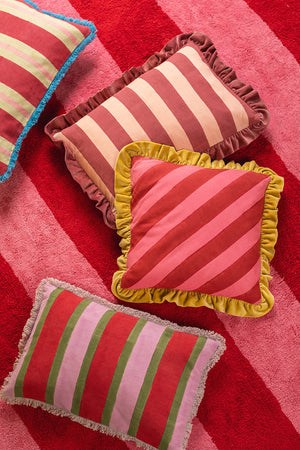 Pink & Berry Block Print Cotton & Velvet Cushion Cover