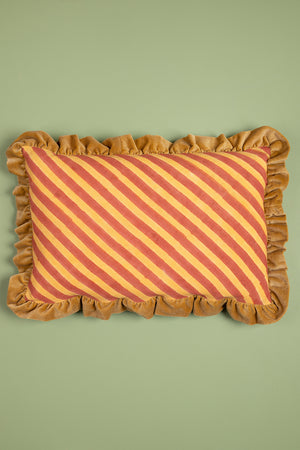 Mustard & Terracotta Block Print Cotton & Velvet Cushion Cover
