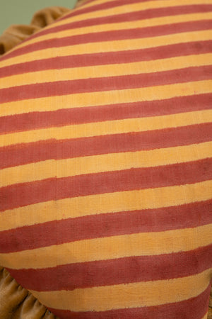 Mustard & Terracotta Block Print Cotton & Velvet Cushion Cover