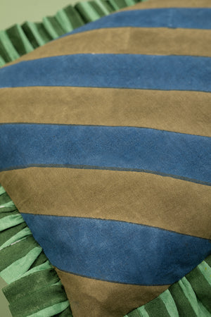 Blue & Olive Green Block Print Cotton Cushion Cover