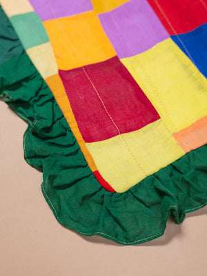 Block Colour Patchwork Cotton Cushion Cover with Frill Edge
